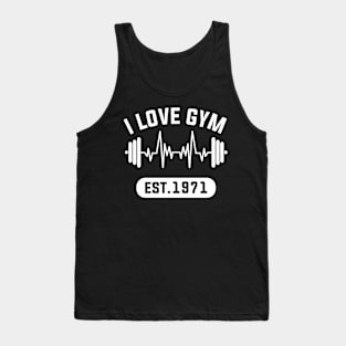 Funny Workout Gifts Heart Rate Design I Love Gym EST 1971 Tank Top